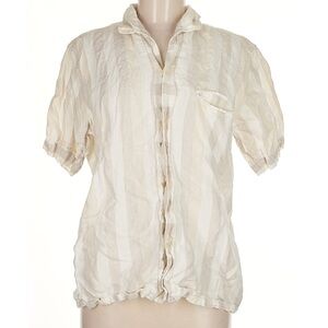 BEAMS Japan Women's Beige Striped Button Down Shirt